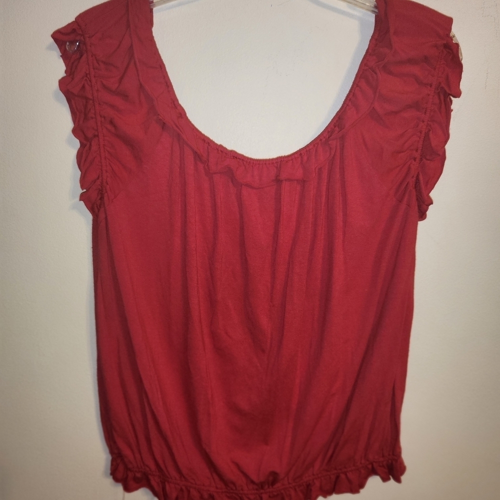 Sophie Max Red Ruffled Blouse With Elastic At Aaist - Picture 2 of 3